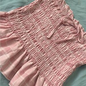 SHEIN Pink Plaid Smocked Mini Skirt